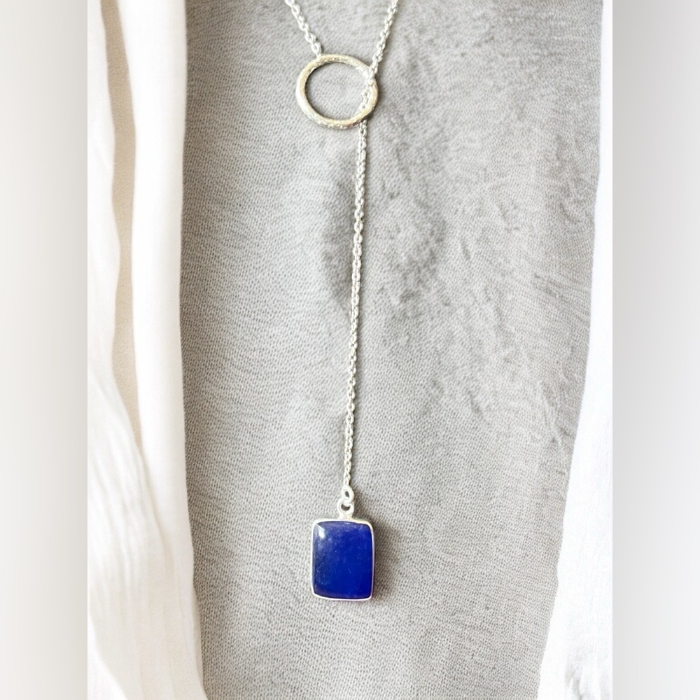 Blue Jade Sterling Silver Lariat Necklace
